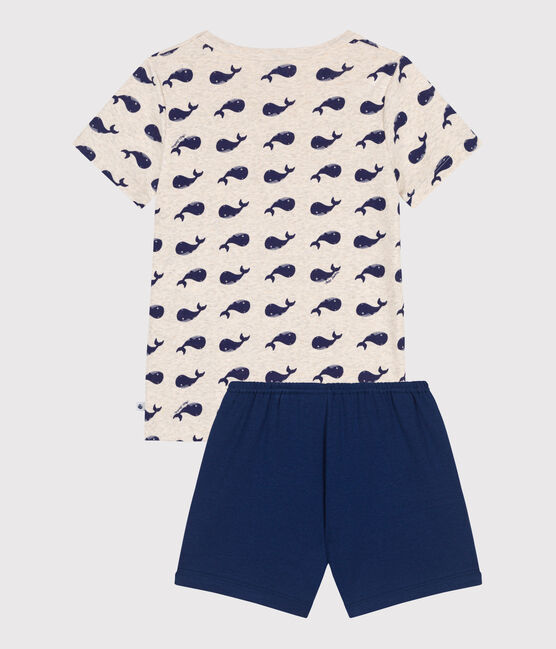 Pijama corto infantil de algodón con estampado de ballenas azul MEDIEVAL/blanco MULTICO