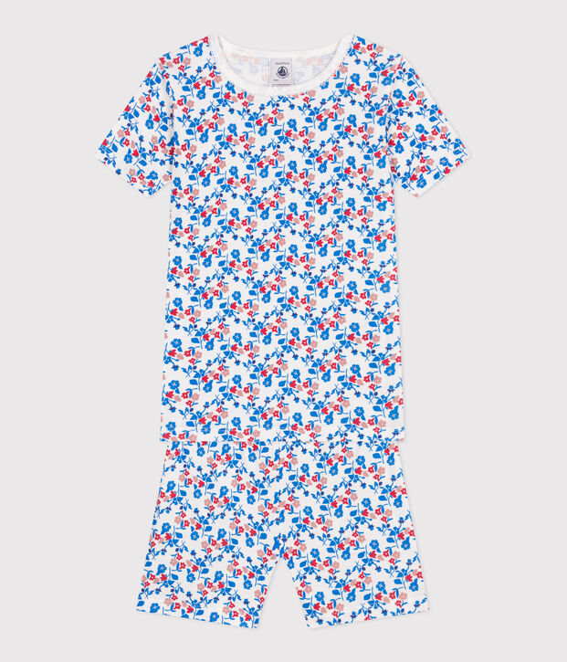 Pijama infantil corto y muy ajustado de algod&oacute;n con flores blanco/multicolor