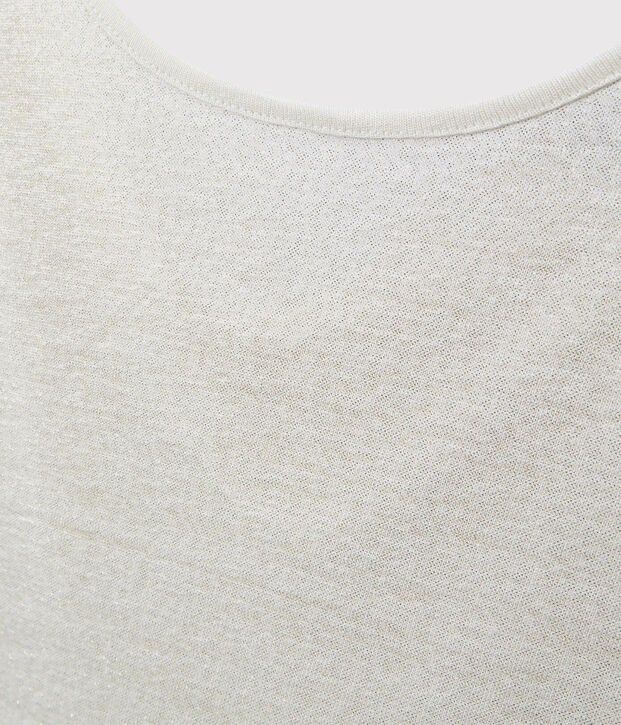 Camiseta de lino con cuello redondo blanco/amarillo