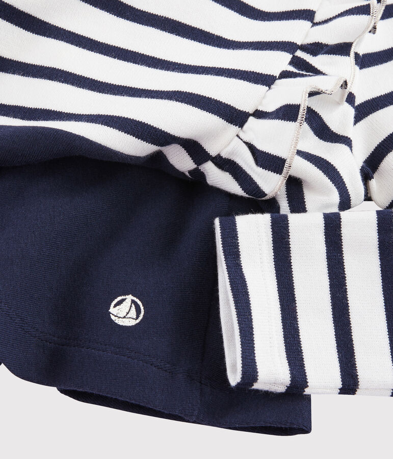 Vestido de manga larga para ni&ntilde;a blanco/azul