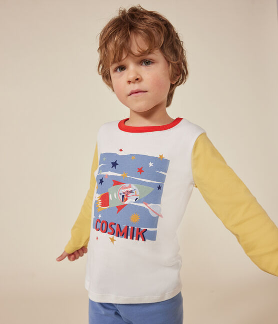 Pijama infantil liso de algodón con motivo espacial azul BEACH/ MULTICO