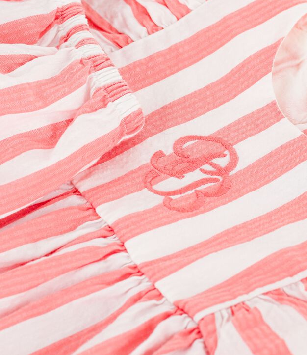 Vestido de algod&oacute;n sin mangas y pololo a rayas para beb&eacute; rosa/blanco