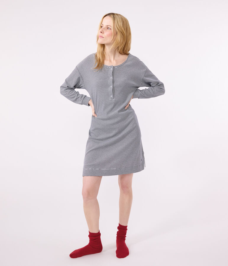 Camis&oacute;n de algod&oacute;n a rayas para mujer azul SMOKING/blanco MARSHMALLOW