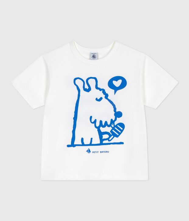 Camiseta infantil de manga corta de algod&oacute;n blanco