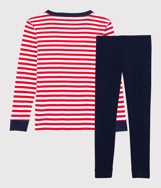 Pijama snugfit de algodón orgánico de rayas rojas para niño rojo PEPS/blanco MULTICO