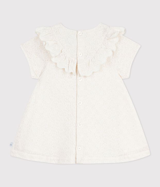 Vestido de manga corta con bordado ingl&eacute;s y estampado de corazones para beb&eacute; blanco