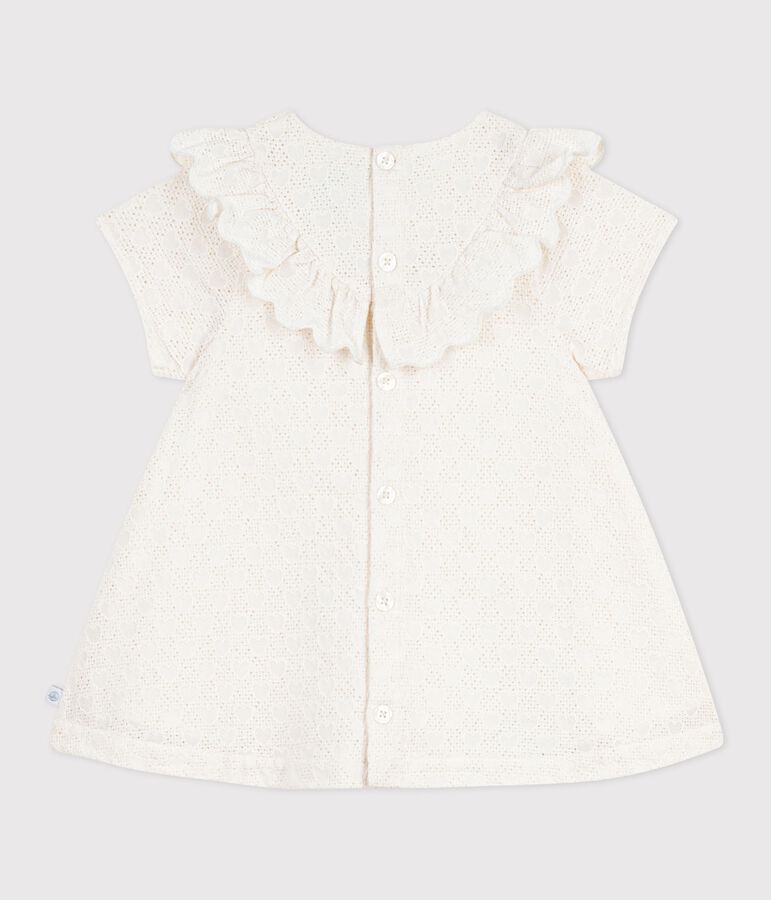Vestido de manga corta con bordado ingl&eacute;s y estampado de corazones para beb&eacute; blanco MARSHMALLOW
