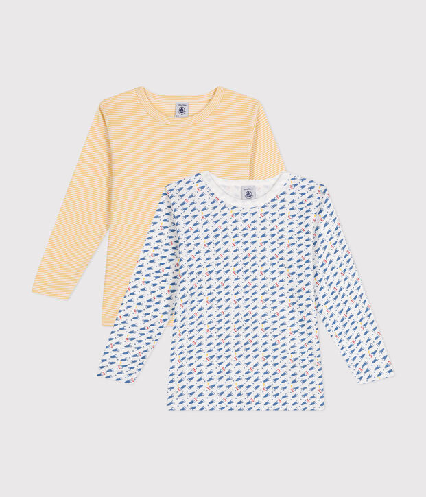 Juego de 2 camisetas infantiles de algod&oacute;n de manga larga con cohetes multicolor