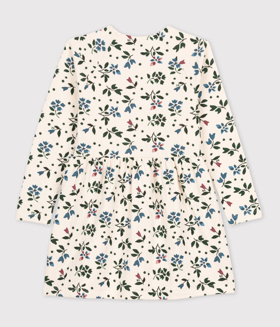 Vestido con flores de manga larga de túbico de niña blanco AVALANCHE/ MULTICO