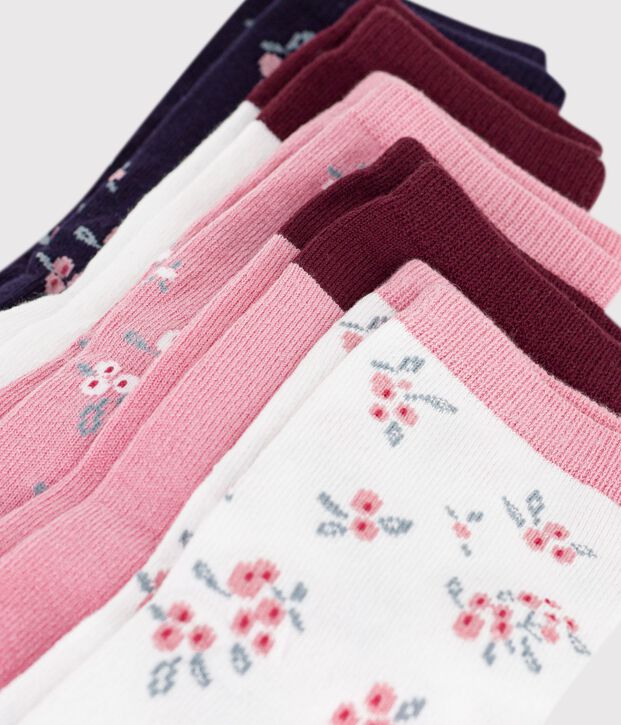 5 pares de calcetines infantiles de algod&oacute;n con estampado de flores multicolor