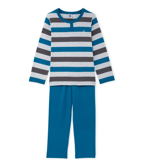 Pijama en jersey rayado para niño gris POUSSIERE/gris MAKI/ POUSSIERE