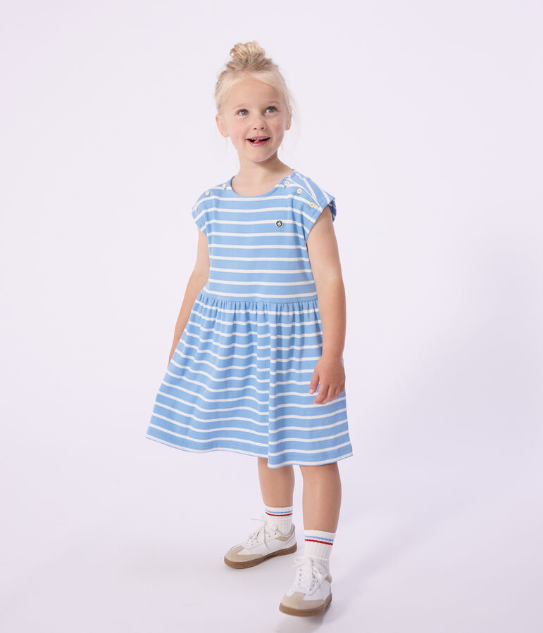 Vestido infantil sin mangas de algod&oacute;n a rayas azul/blanco