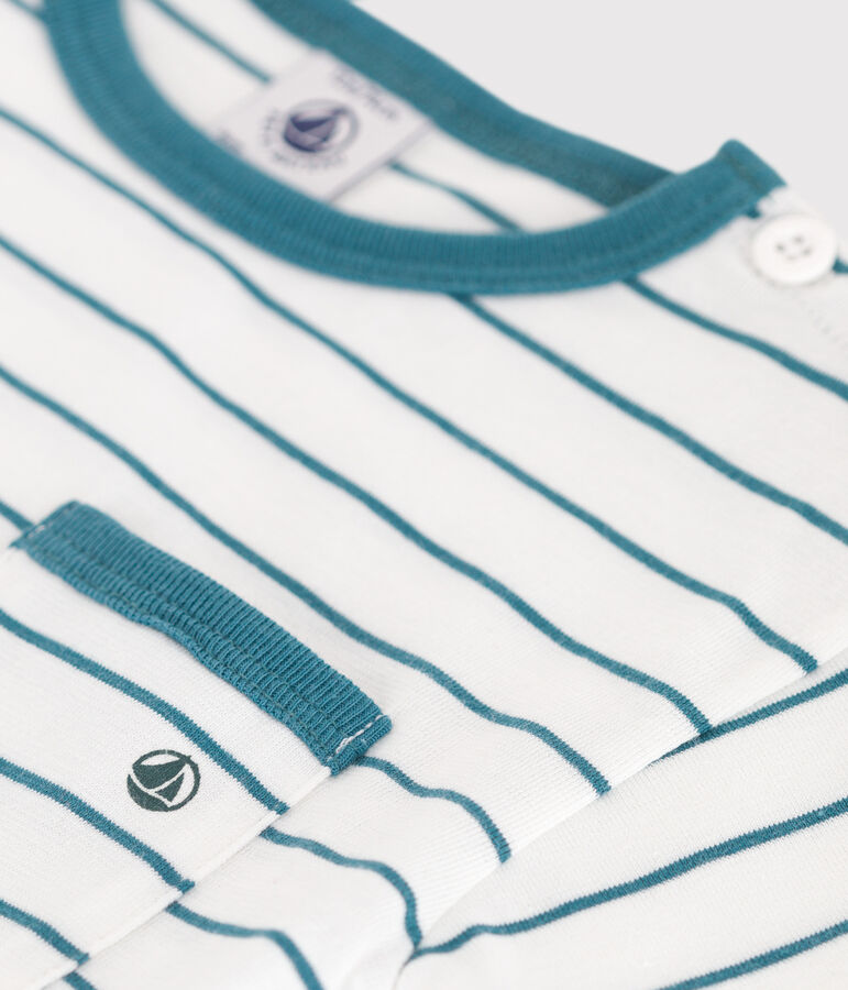 Camiseta de manga corta de algod&oacute;n a rayas para beb&eacute; blanco/verde