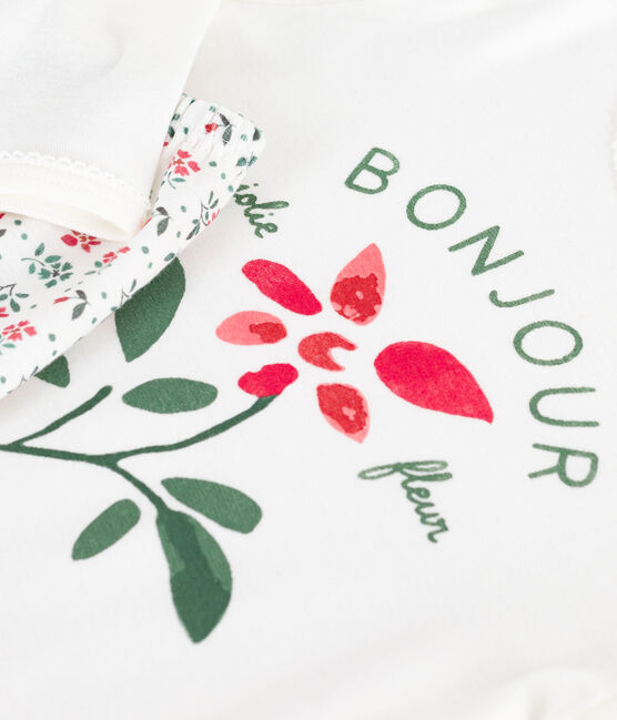 Pijama de algodón infantil con estampado de flores blanco MARSHMALLOW/blanco MULTICO