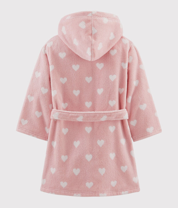 Albornoz con coraz&oacute;n de ni&ntilde;a de rizo rosa/blanco