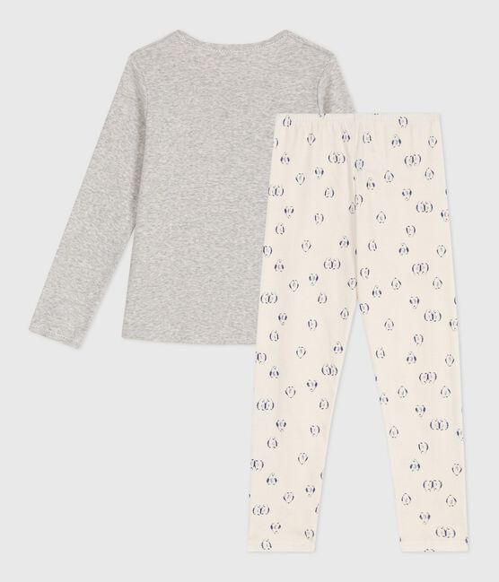 Pijama infantil de algodón con estampado de pingüino gris BELUGA/blanco MULTICO