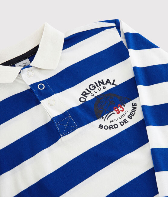 Polo de manga larga de punto de niño azul SURF/blanco MARSHMALLOW