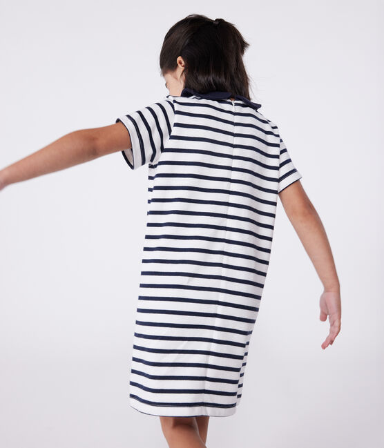 Vestido infantil de algodón de manga corta blanco MARSHMALLOW/azul SMOKING