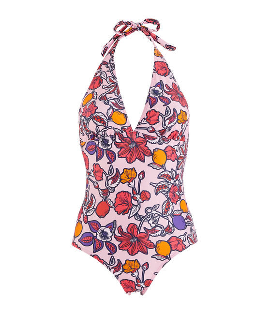 Traje de baño de 1 pieza ecorresponsable para mujer rosa PATIENCE/blanco MULTICO