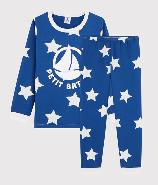 Pijama con estrellas unisex de felpa azul MAJOR/blanco ECUME