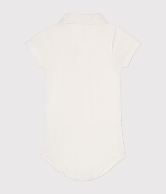 Body de algodón de manga corta con cuello de polo para bebé blanco MARSHMALLOW
