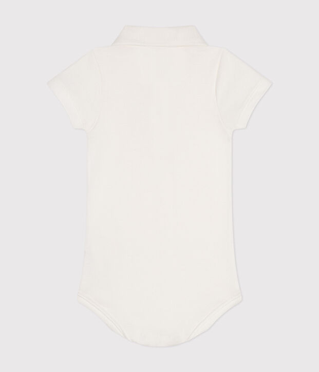 Body de algod&oacute;n de manga corta con cuello de polo para beb&eacute; blanco