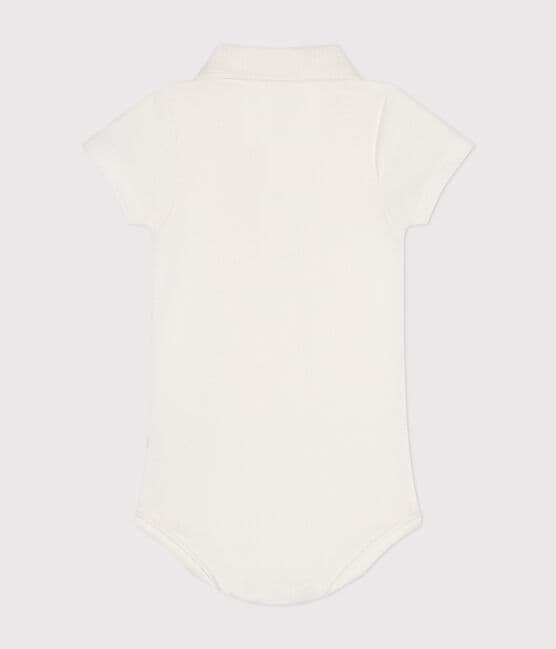 Body de algodón de manga corta con cuello de polo para bebé blanco MARSHMALLOW