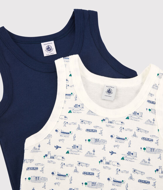 Juego de 2 camisetas de tirantes con estampado de transportes de niño de algodón variante 1