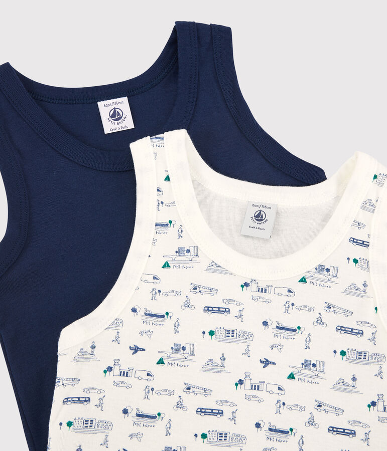 Juego de 2 camisetas de tirantes con estampado de transportes de ni&ntilde;o de algod&oacute;n multicolor