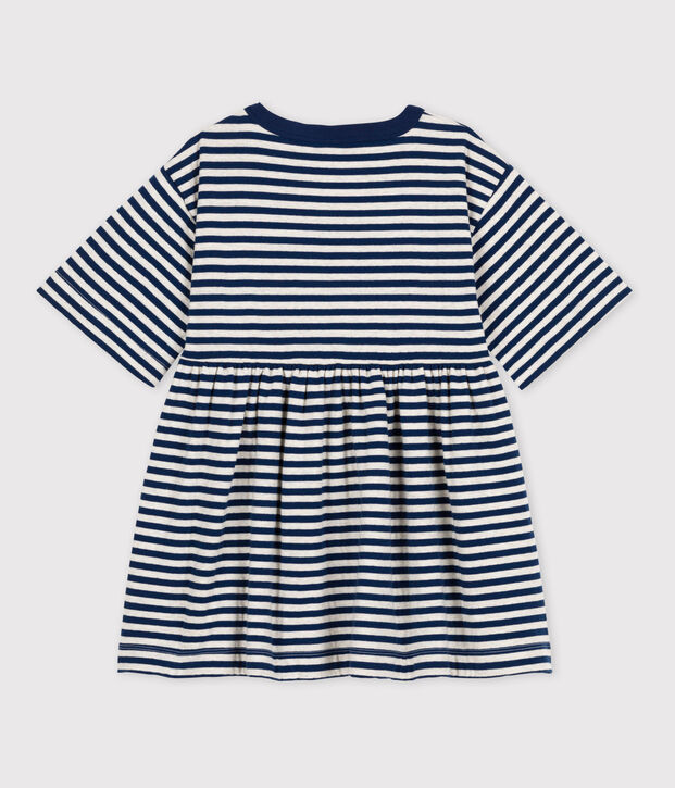 Vestido a rayas de manga 3/4 de t&uacute;bico de ni&ntilde;a azul/beige
