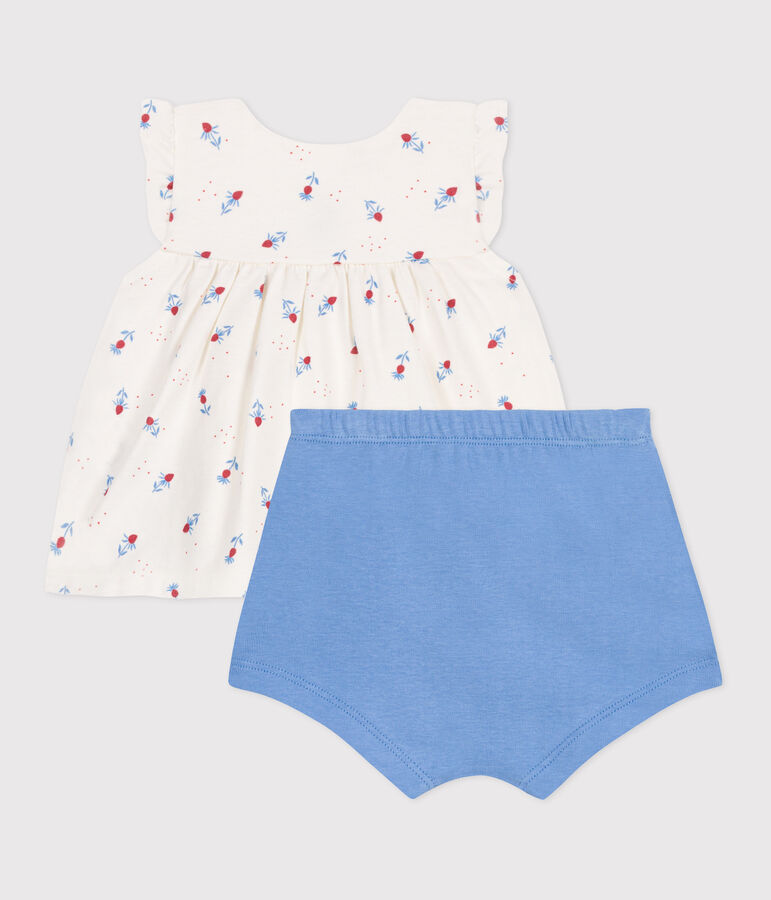 Conjunto de dos piezas de algod&oacute;n con blusa con volante para reci&eacute;n nacido blanco MARSHMALLOW/blanco MULTICO