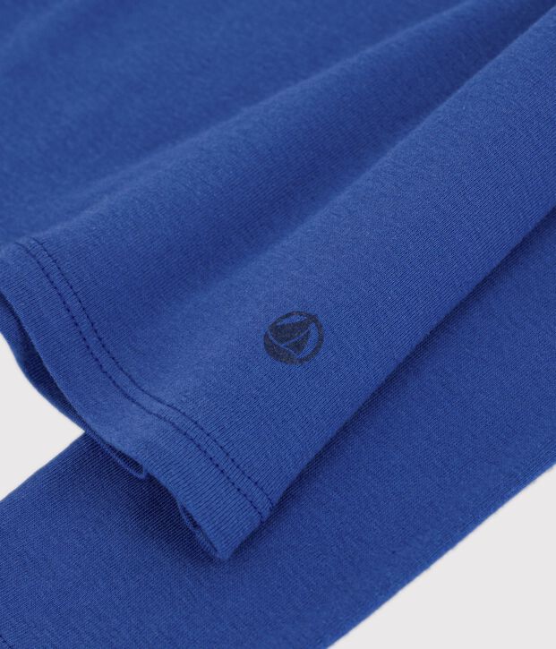 Camiseta lisa de algod&oacute;n de manga larga para mujer azul