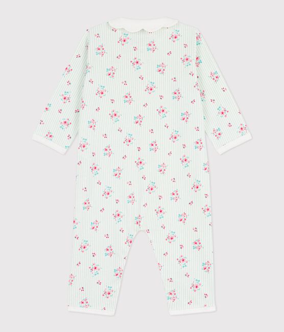 Pijama sin pies de algodón con cuello y estampado de flores para bebé blanco MARSHMALLOW/blanco MULTICO