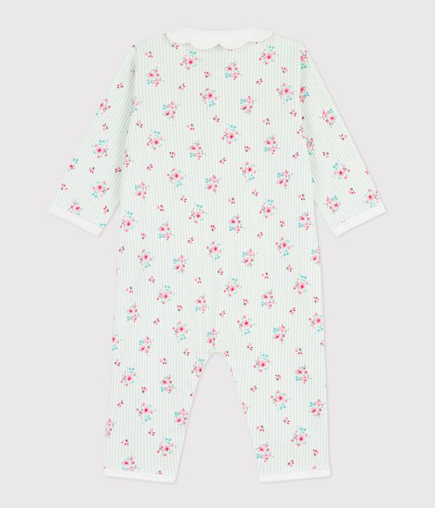 Pijama sin pies de algod&oacute;n con cuello y estampado de flores para beb&eacute; blanco/multicolor
