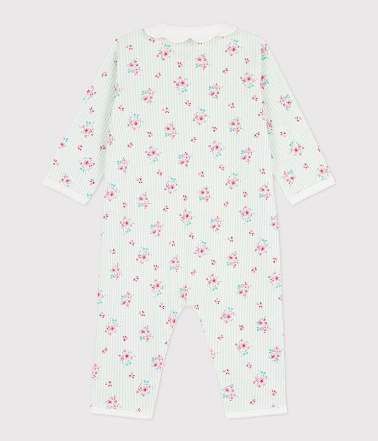 Pijama sin pies de algod&oacute;n con cuello y estampado de flores para beb&eacute; blanco/multicolor