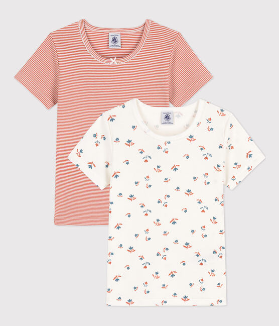 Juego de 2 camisetas de manga corta con flores de algodón de niña variante 1