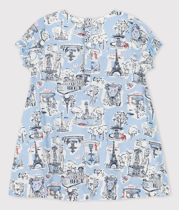 Vestido con estampado de Par&iacute;s de popelina para beb&eacute; blanco/multicolor
