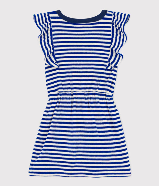 Vestido de rizo sin mangas a rayas para ni&ntilde;a azul/crudo