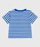 Camiseta de manga corta de algodón a rayas para bebé azul PORCELANA/ MARSHMALLOW
