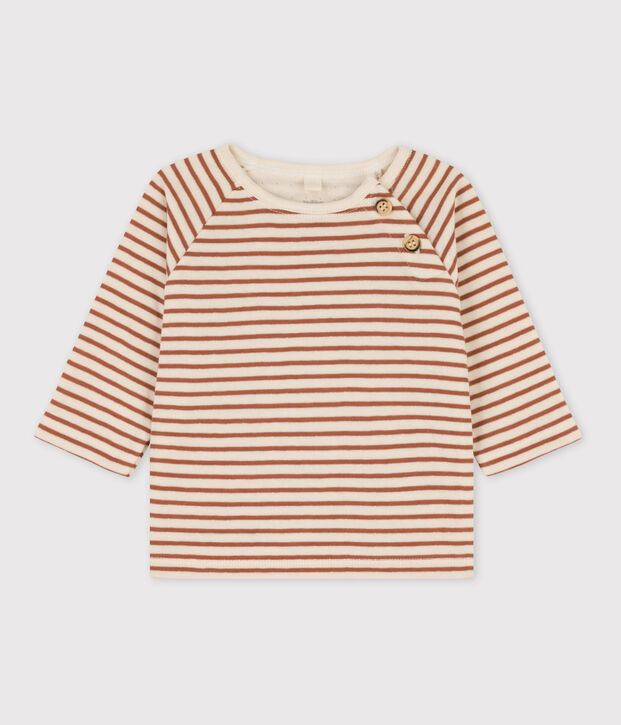 Camiseta a rayas de t&uacute;bico de algod&oacute;n para beb&eacute; crudo/marron/crudo
