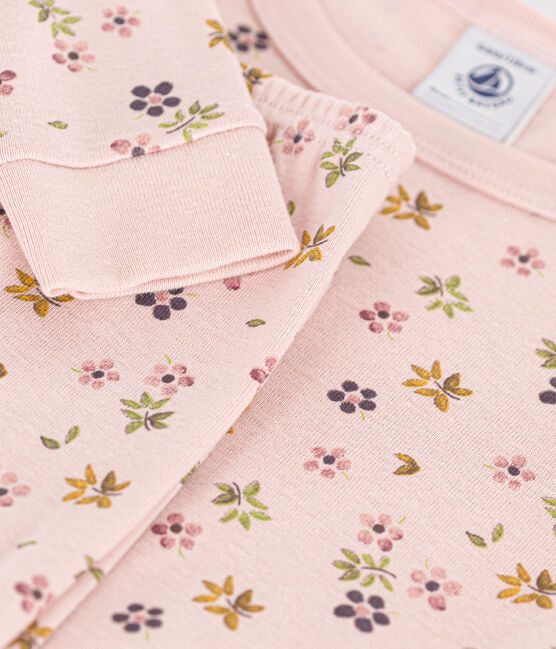 Pijama infantil ajustado de algodón con estampado de flores SALINE/ MARSHMALLOW