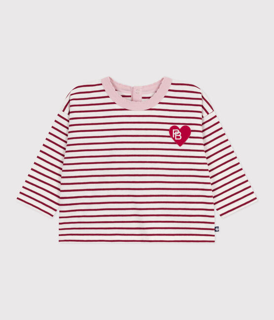 Camiseta de manga larga de algodón a rayas para bebé rojo MILK/ AMARANTE