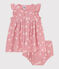 Vestido de gasa de algodón y pololo con estampado de flores para bebé rosa CHARME/blanco MARSHMALLOW