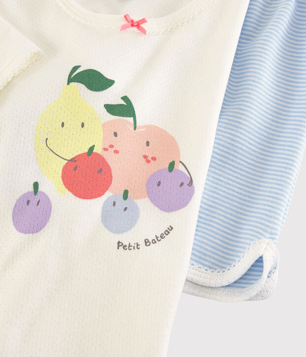 Pijama corto con estampado de frutas de verano de ni&ntilde;a de algod&oacute;n blanco/multicolor