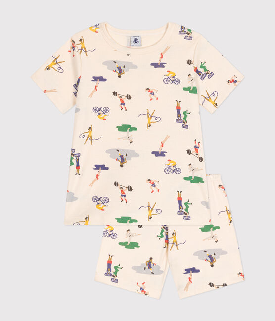 Pijama infantil corto de algodón con estampado de deportes blanco AVALANCHE/ MULTICO