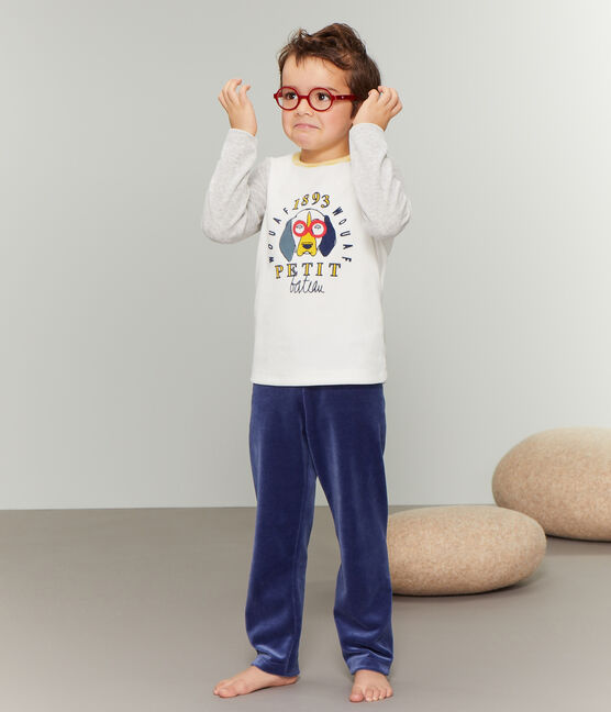 Pijama de terciopelo para niño pequeño azul MEDIEVAL/gris POUSSIERE/ MULTICO