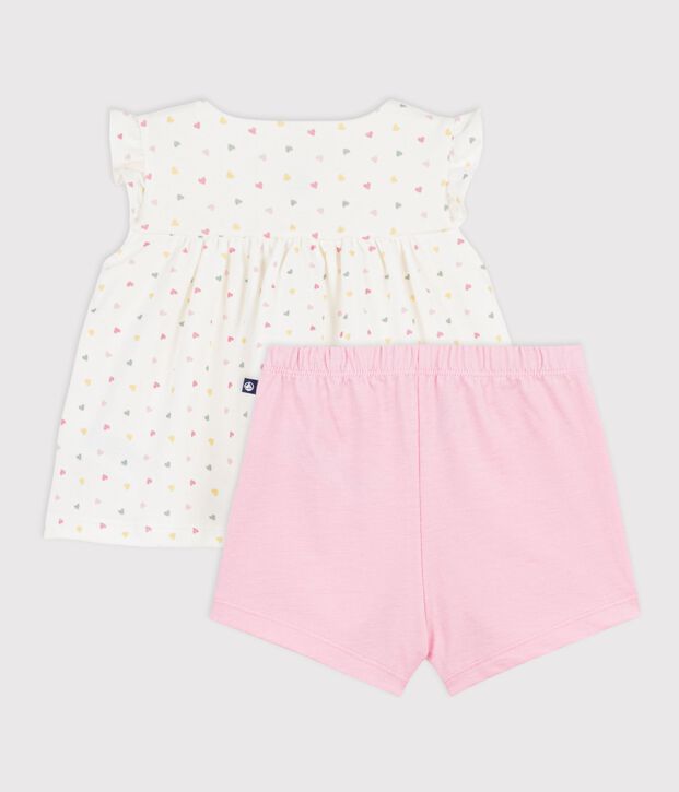 Conjunto de algod&oacute;n de 2 piezas con estampado de minicorazones para beb&eacute; blanco/multicolor