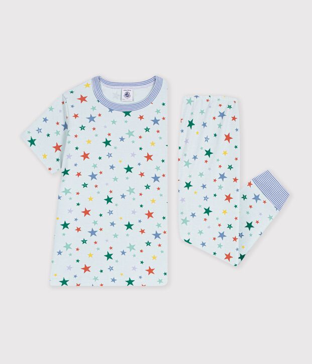 Pijama infantil de algod&oacute;n de manga corta y pierna larga con estampado azul/multicolor