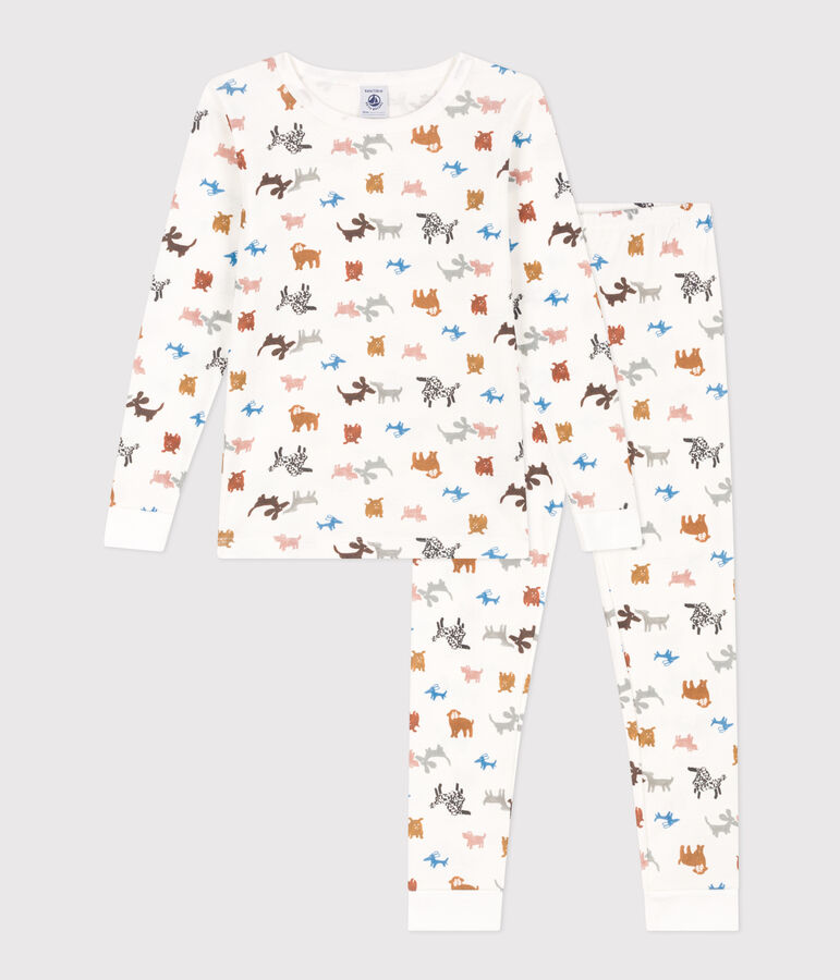 Pijama de algod&oacute;n ajustado para ni&ntilde;o/ni&ntilde;a blanco MARSHMALLOW/blanco MULTICO