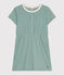 Vestido infantil liso de algodón de manga corta verde PAUL